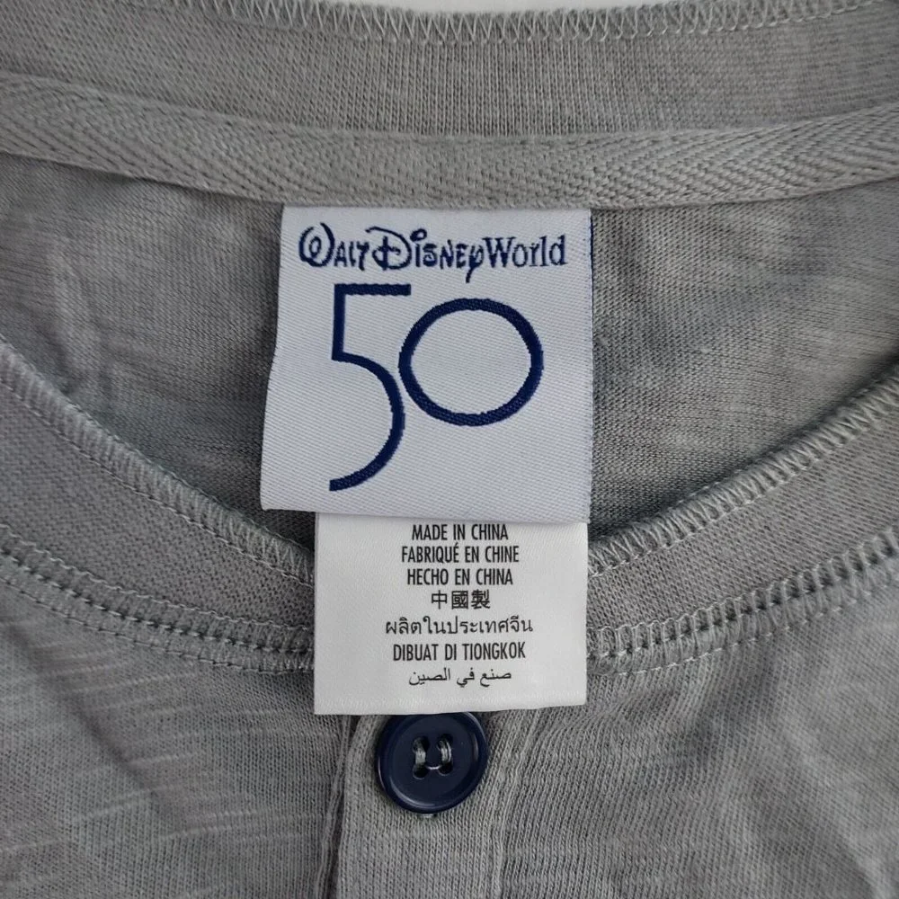 Disney World Henley Shirt Mens Large Gray 50th Anniversary‎ Castle 1971 New